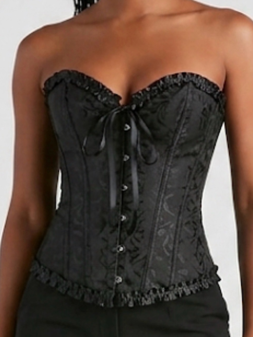 Source Unknown Black Lace-Up Brocade Corset Top